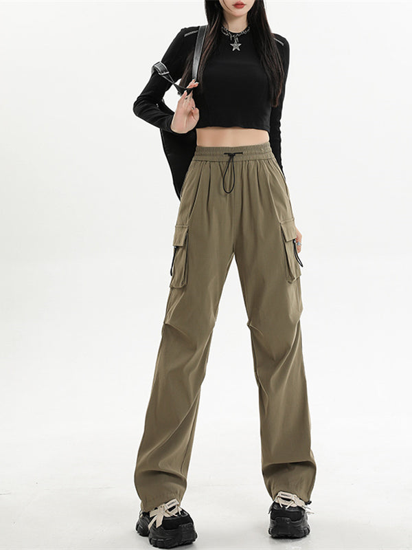 Khaki Elasticated Waistband Parachute Trousers