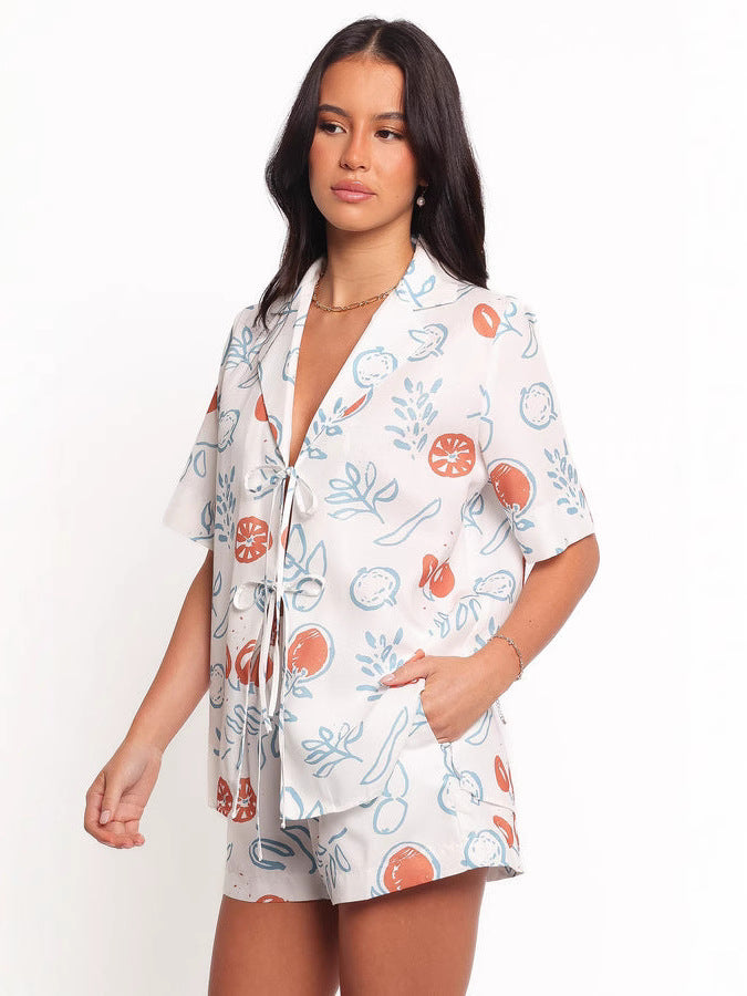 White Printed Shirt And Shorts Co-Ord Set