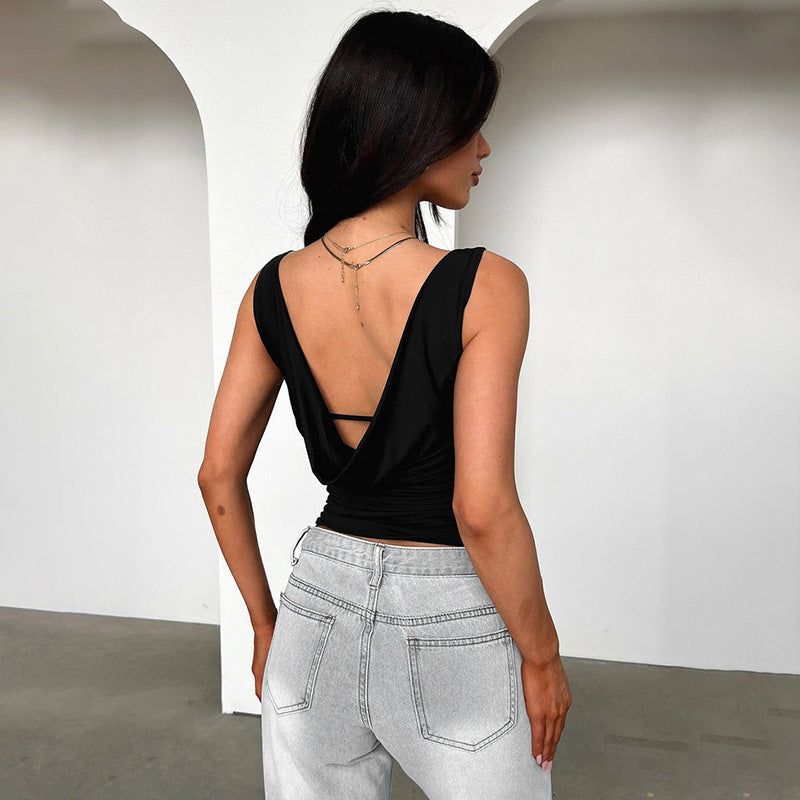 Black Cowl Neck Tank Top