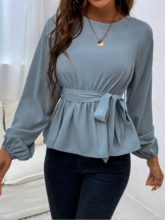 Blue Full Sleeves Front Tie Up Blouse