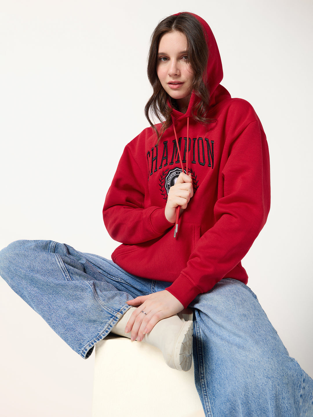 Red Varsity Graphic Russian Fleece Hooded Sweatshirt