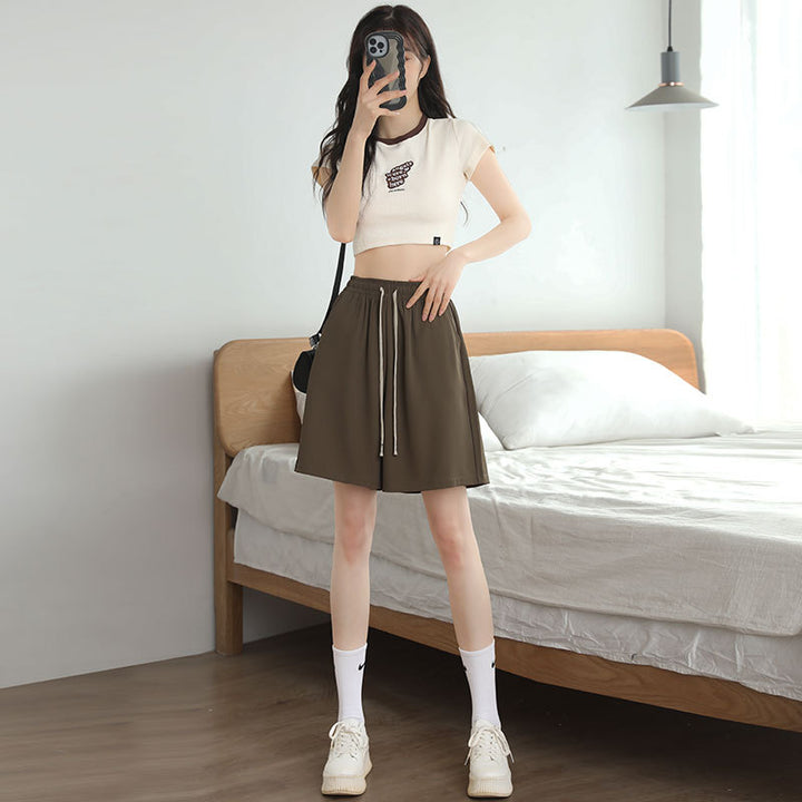Brown Pleated Regulatr Fit Shorts