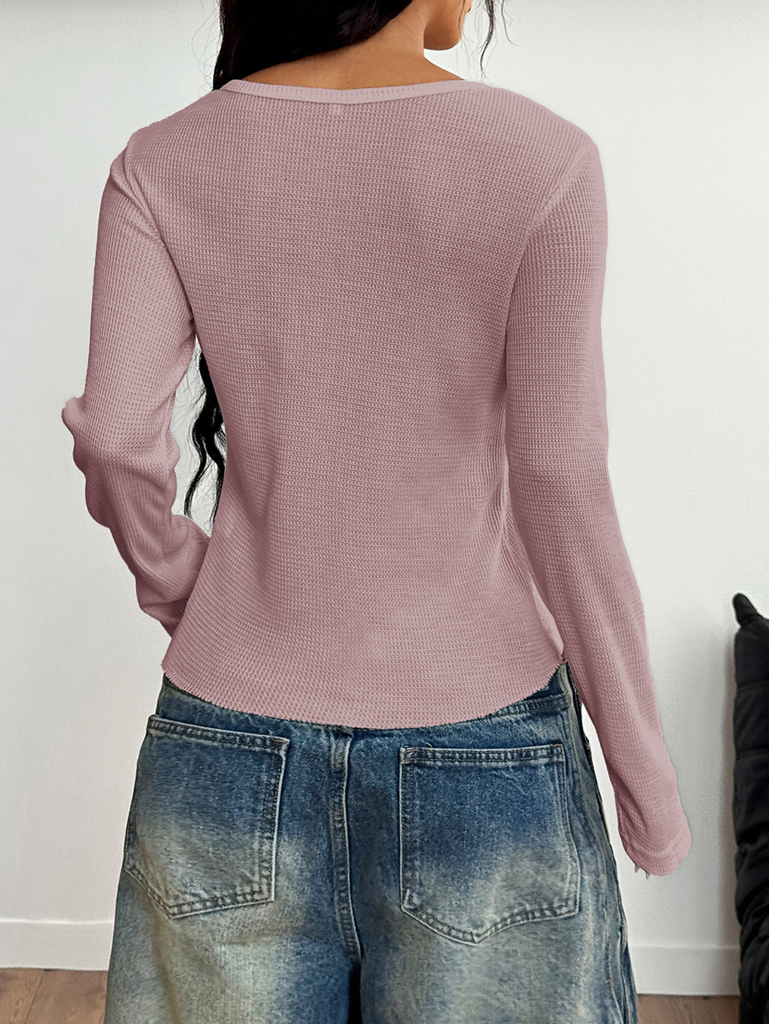 Pink Textured Button Down Top