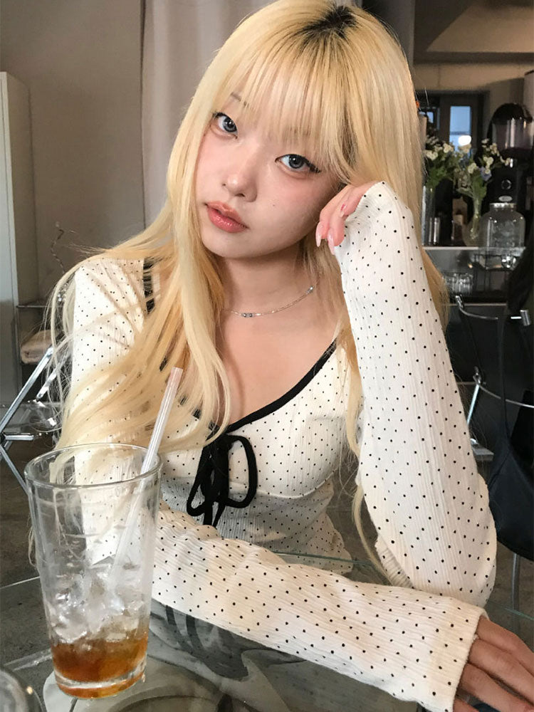 Off White Contrast Tie Up Full Sleeves Top