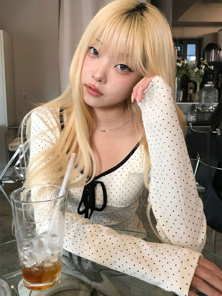 Off White Contrast Tie Up Full Sleeves Top