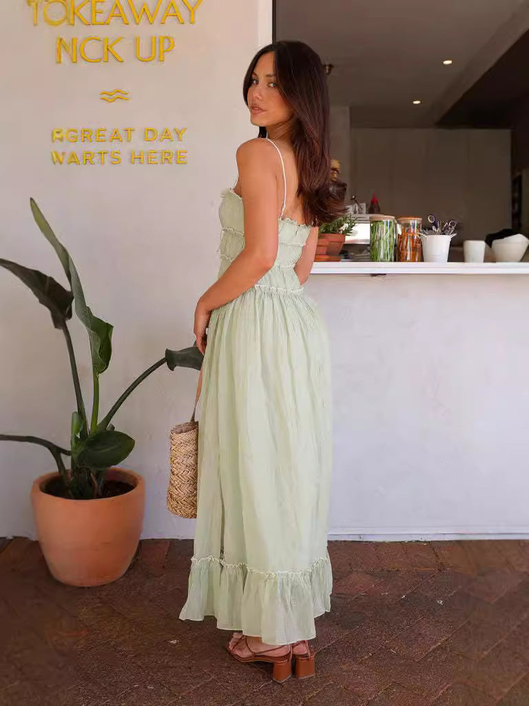 Green Strappy Sheer Midi Dress