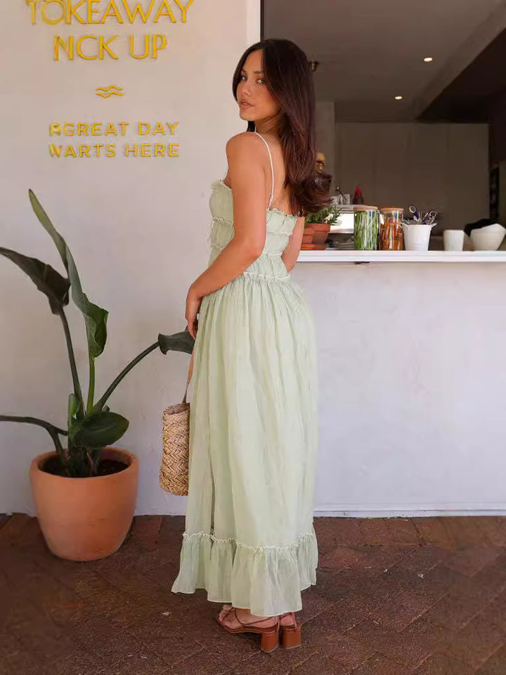 Green Strappy Sheer Midi Dress