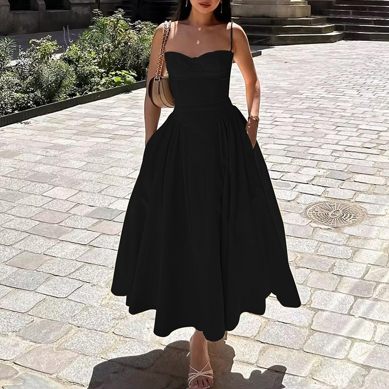 Black Fit And Flare Midi Length Jacquard Dress