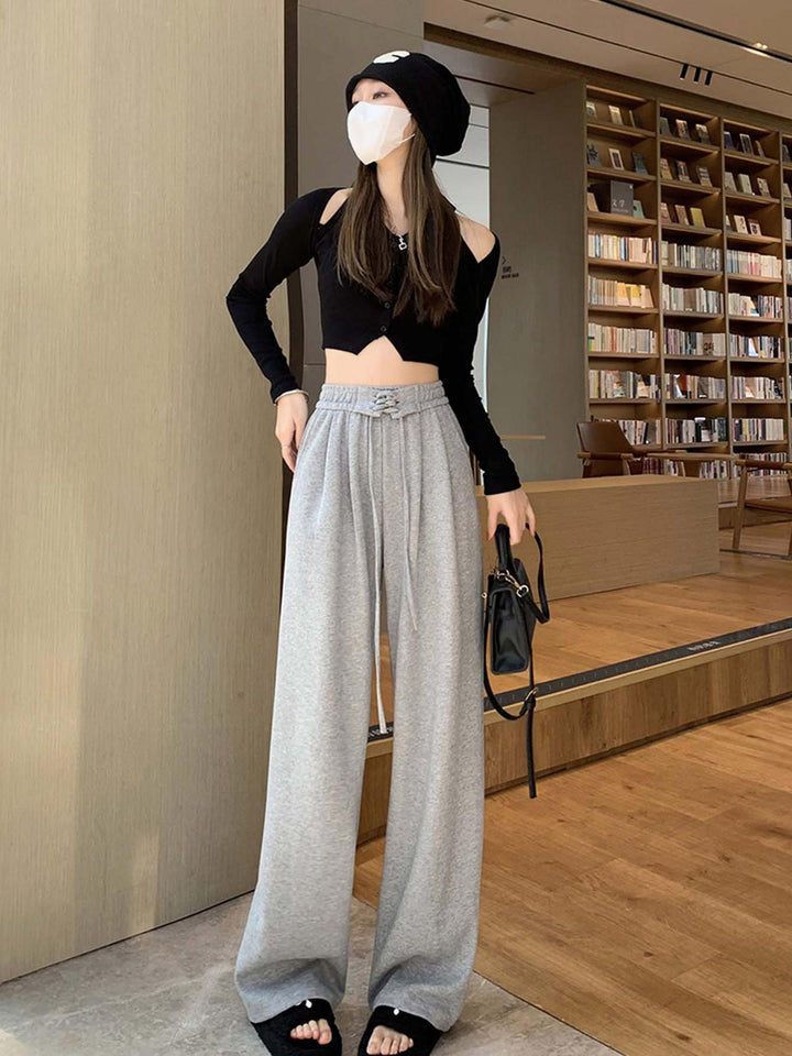 Grey Lace Tie Up Waistband Sweatpants