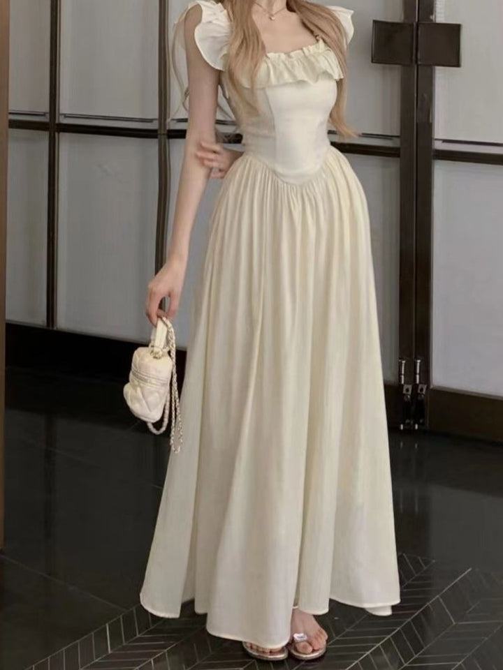 Cream Maxi Dress With Ruffle Detail