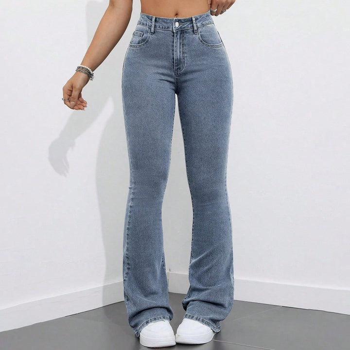 Grey Washed And Tinted Flared Denims