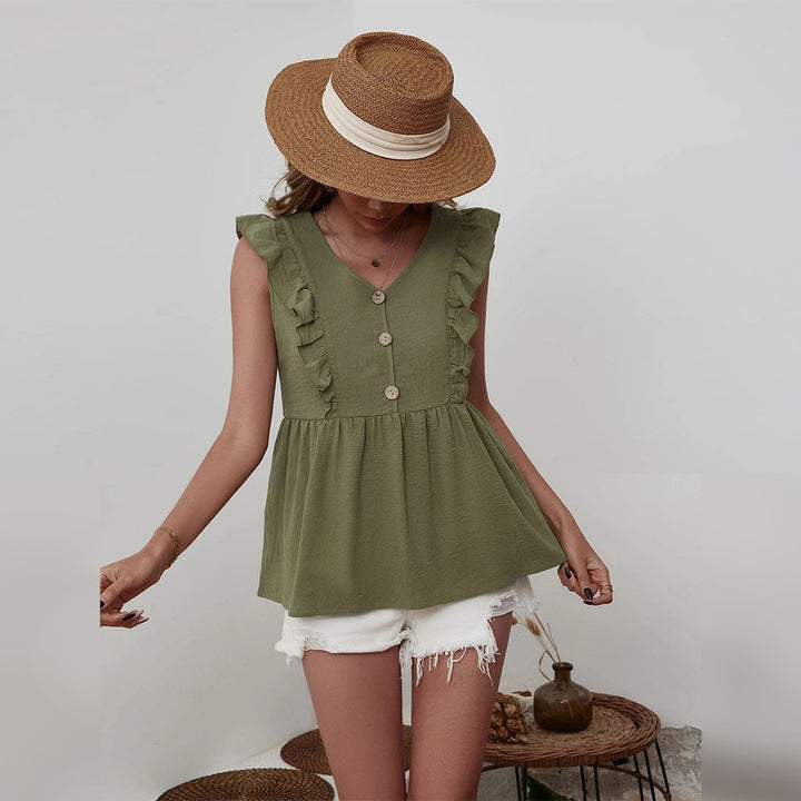 Olive V- Neck Ruffle Top
