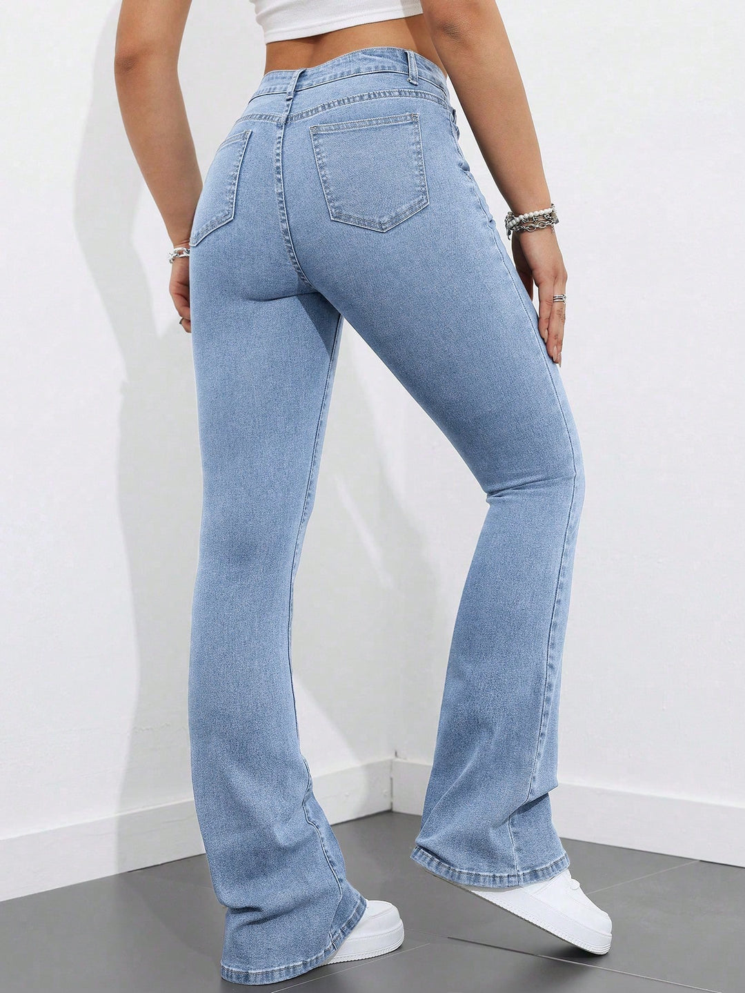 Light Blue Clean Washed Flared Jeans