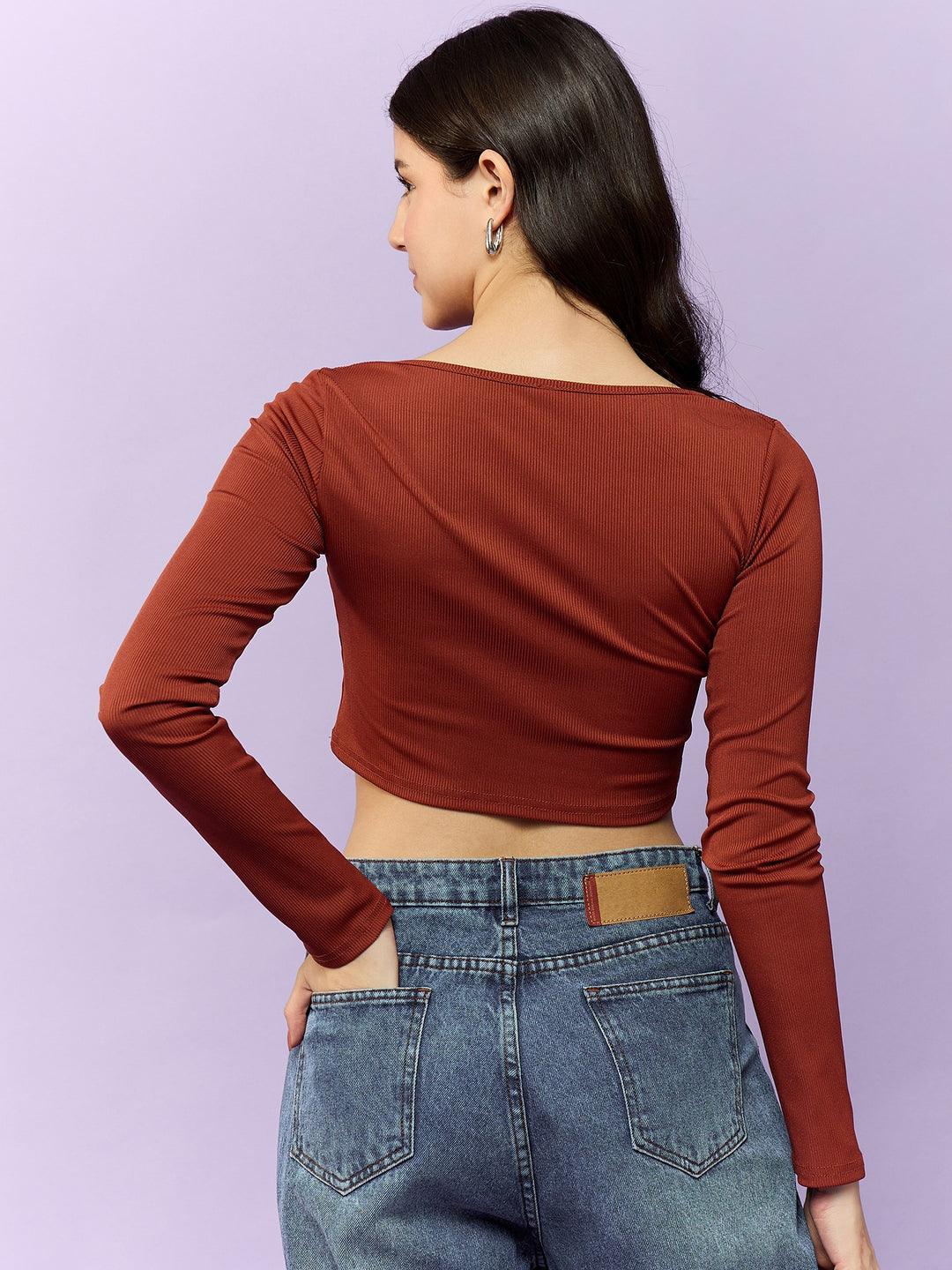 Solid Brown Square Neck CropTop