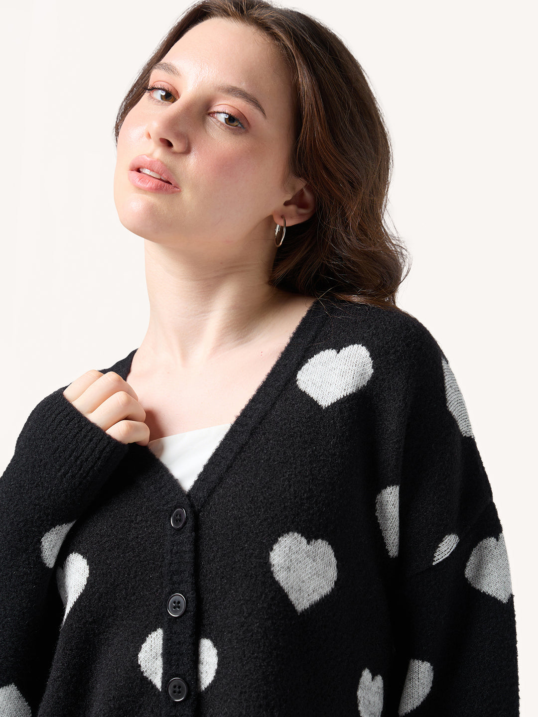 Black Fuzzy Hearts Cardigan