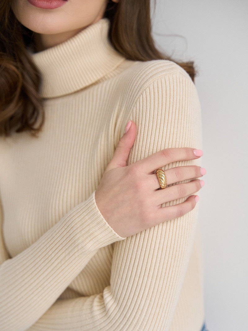 Khaki High Neck Fitted Sweater