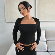 Black Wide Square Neck Fitted Top