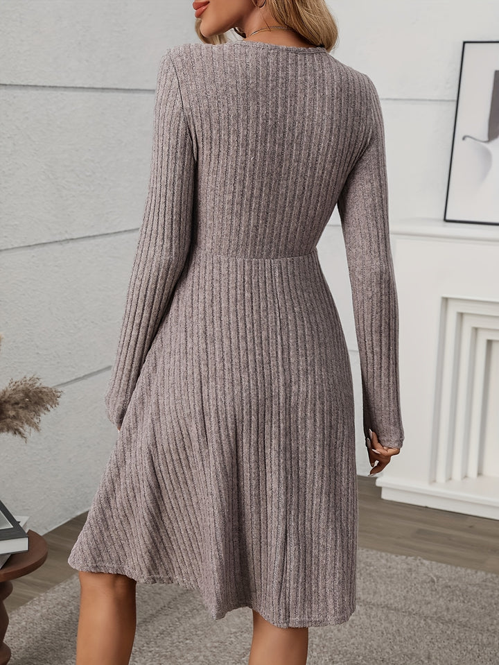 Grey Fake Wrap Long Sleeves Drress