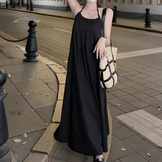 Black Halter Neck Flared Maxi Dress