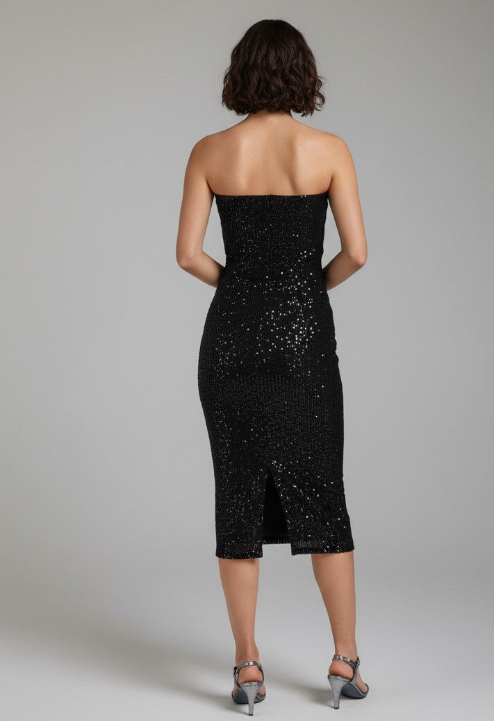 Black Off Shoulder Sequin Dress