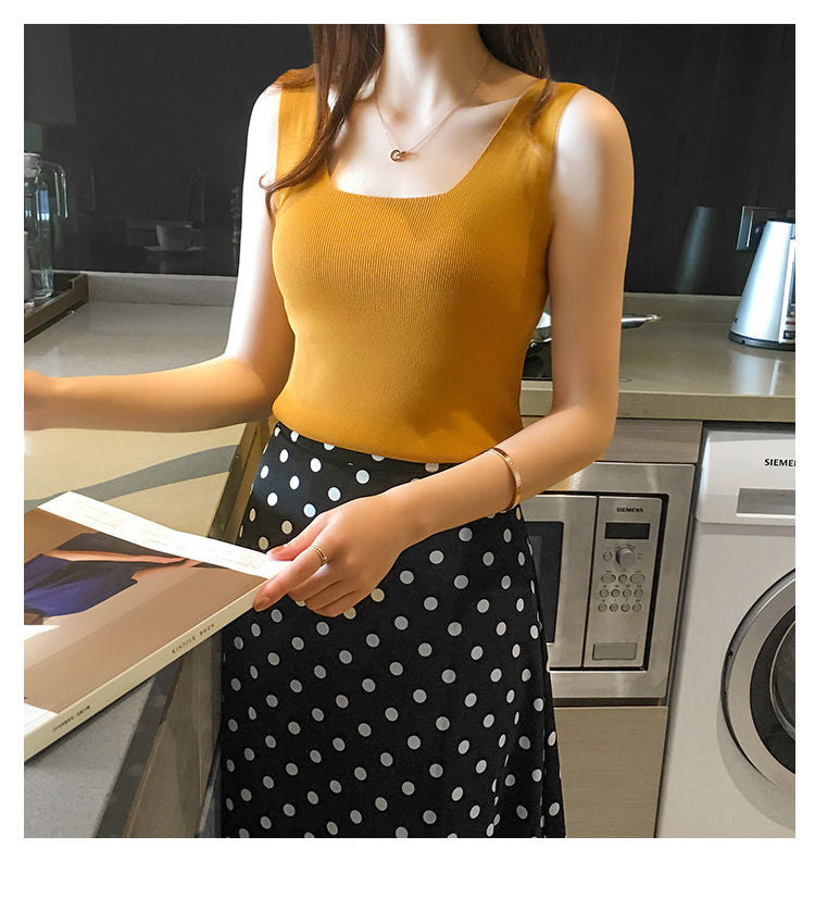 Mustard Shoulder Strap Basic Fitted Top