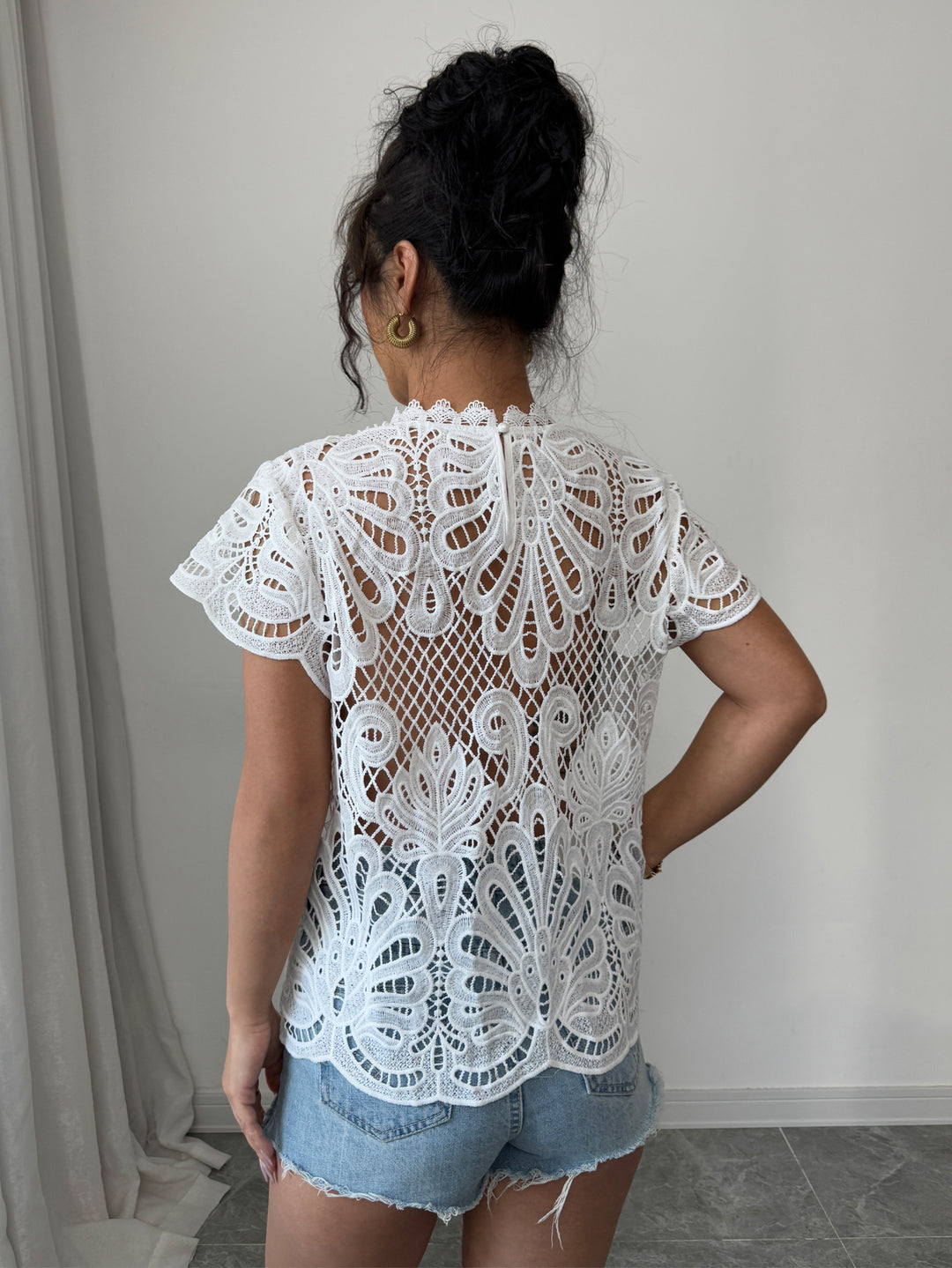 White Cap Sleeved Lace Top