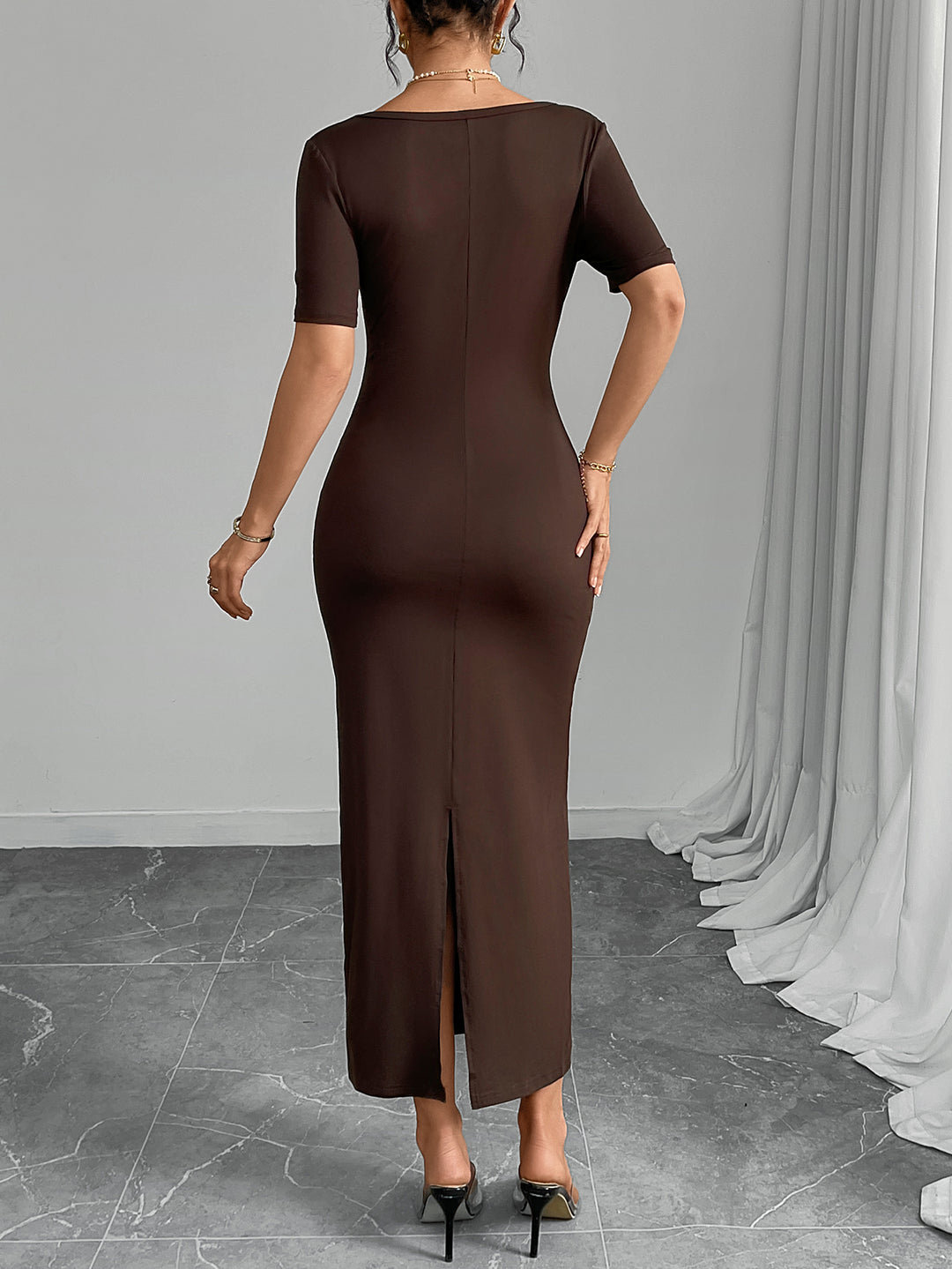 Brown Round Neck Dress