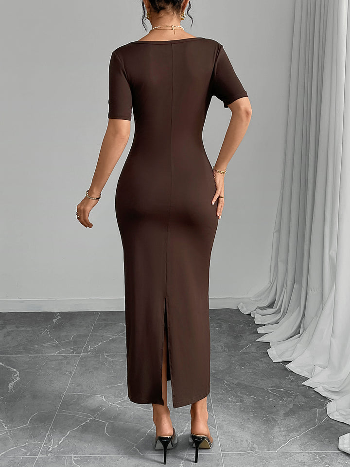 Brown Round Neck Dress