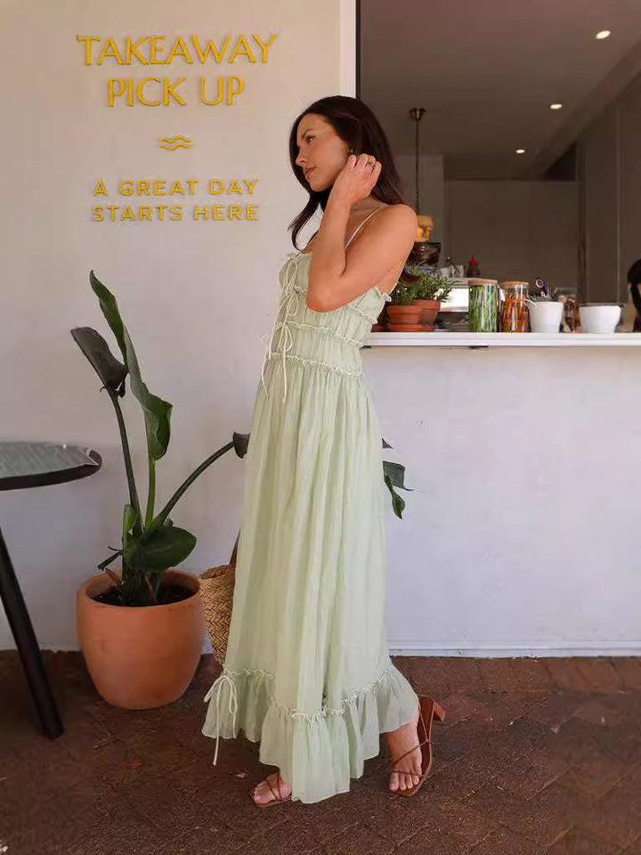 Green Strappy Sheer Midi Dress