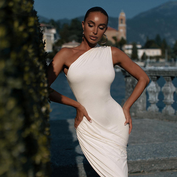 White One Shoulder Asymmetrical Dress