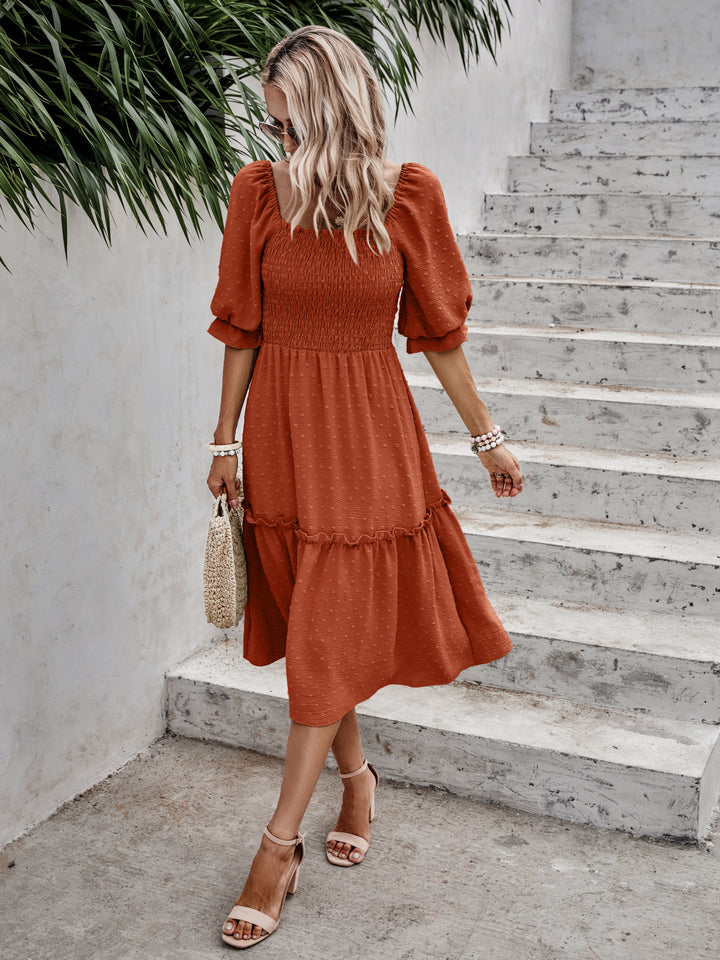 Orange Smocked Tiered Solid Dress
