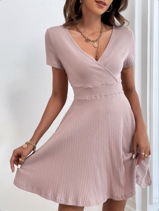 Pink V Neck Skater Dress