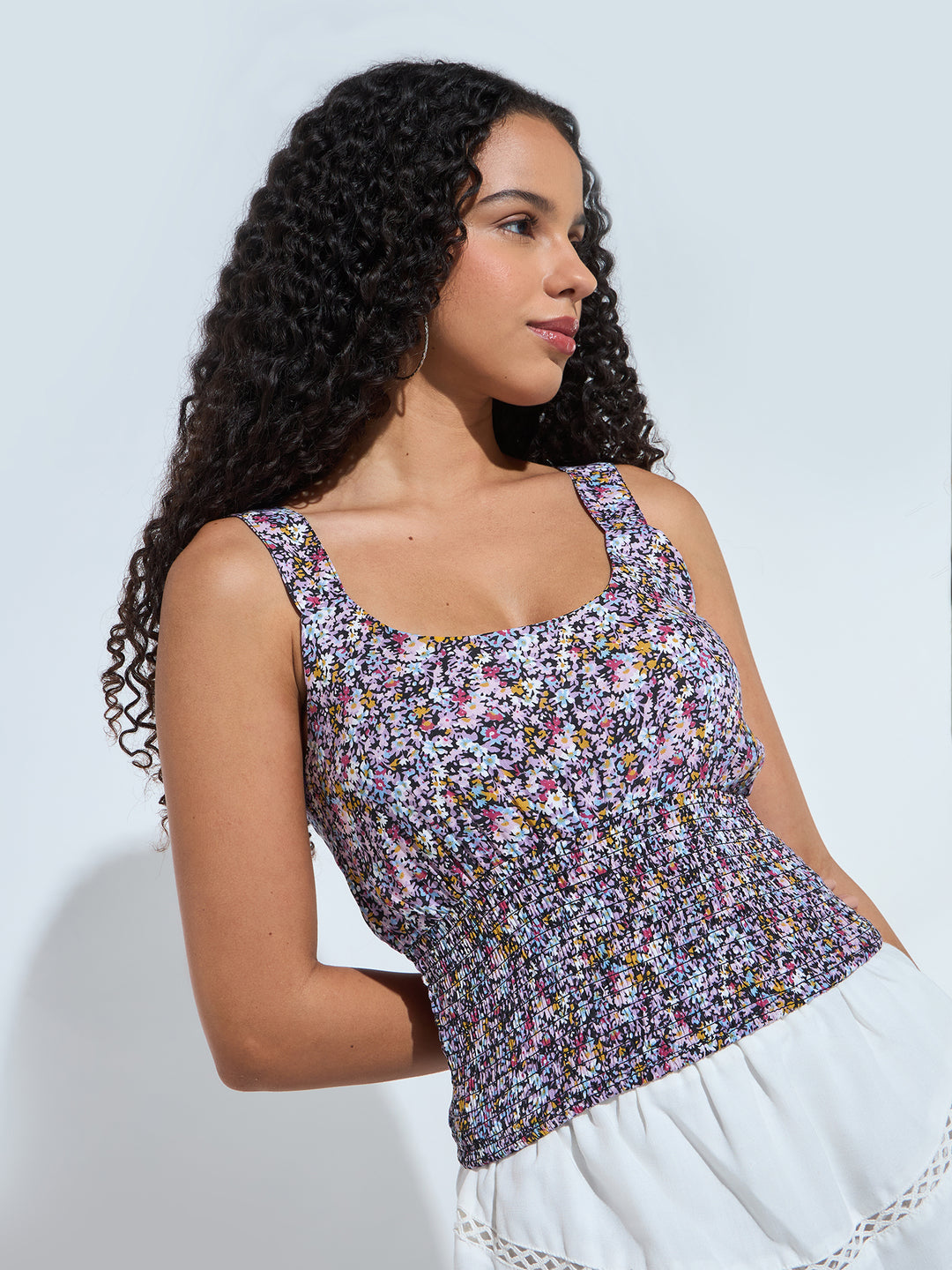 Off White Printed Cropped Top