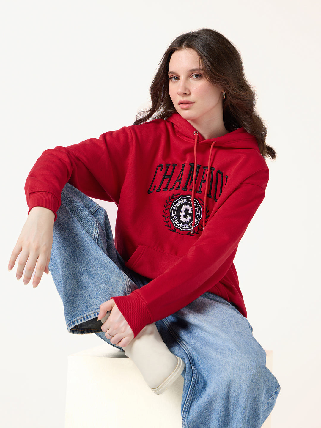 Red Varsity Graphic Russian Fleece Hooded Sweatshirt