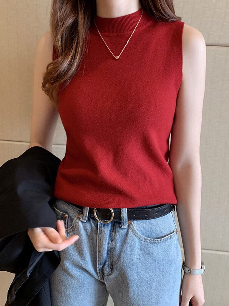 Red Basic High Neck Tank