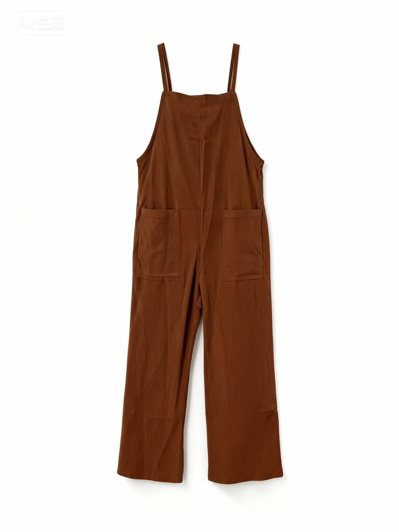 Rust Double Spaghetti Strap Jumpsuits
