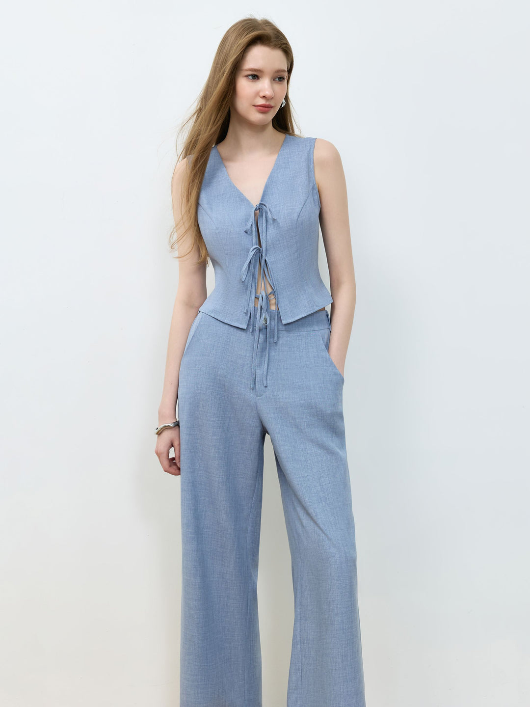 Blue Front Bow Top & Pant Set
