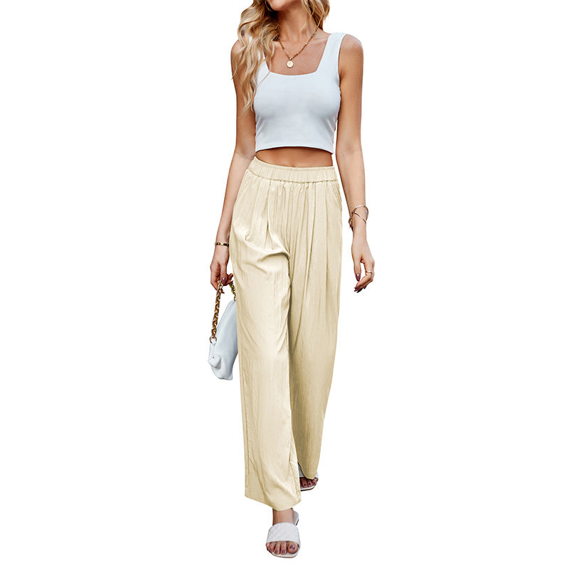 Beige Textured Wide Leg Trouser