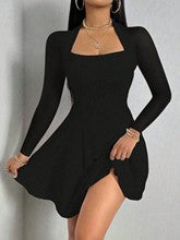 Black Full Sleeve Back Detail Dress
