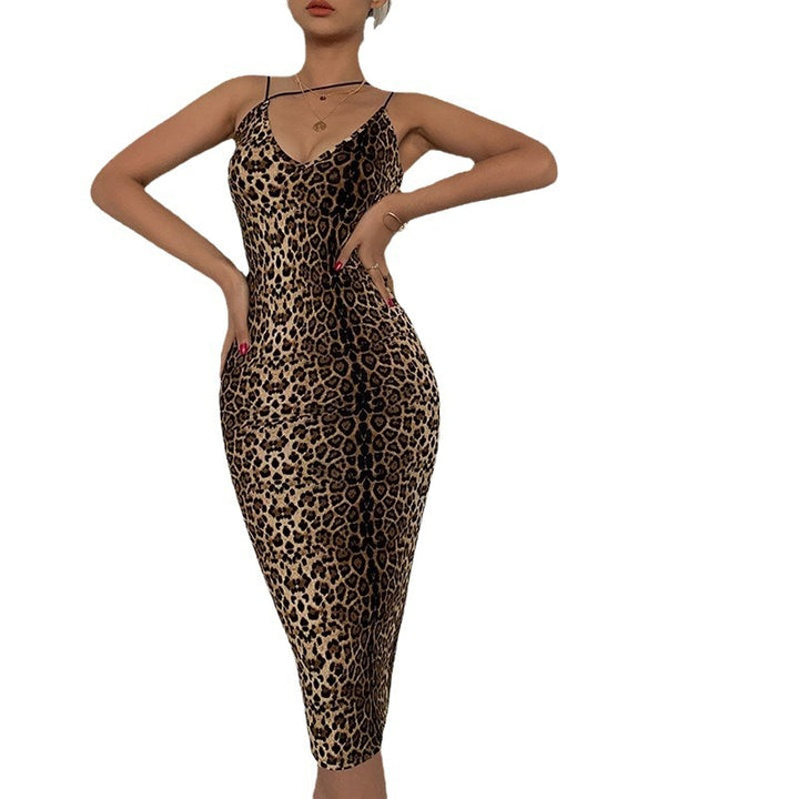 Brown Animal Printed Shoulder Straps Dress