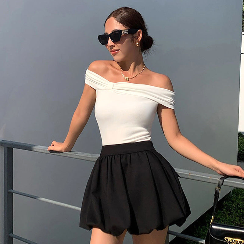 White Off Shoulder Fitted Top