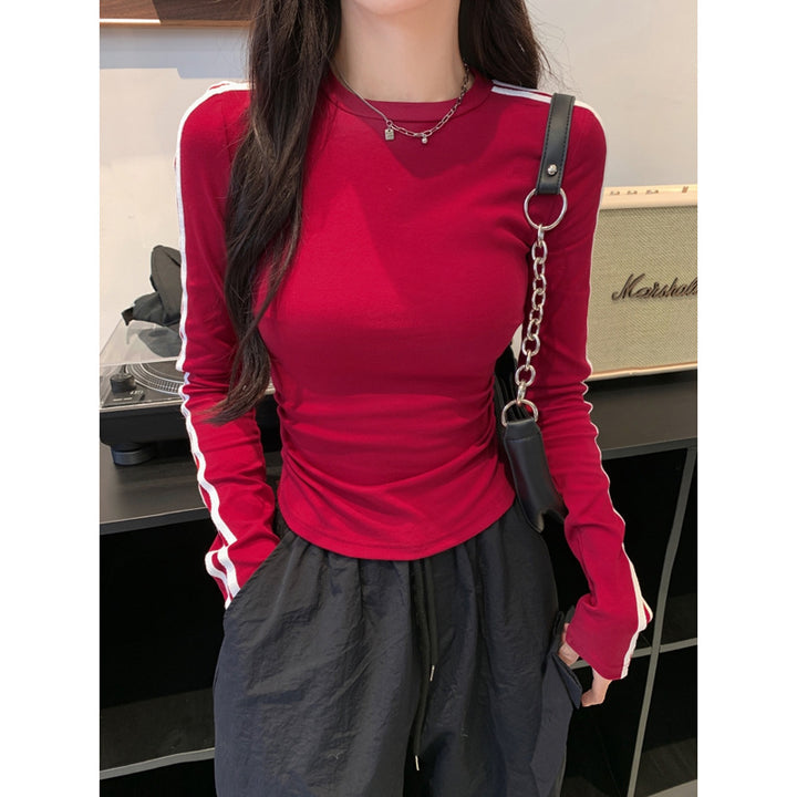 Red Contrast Sporty Striped Top