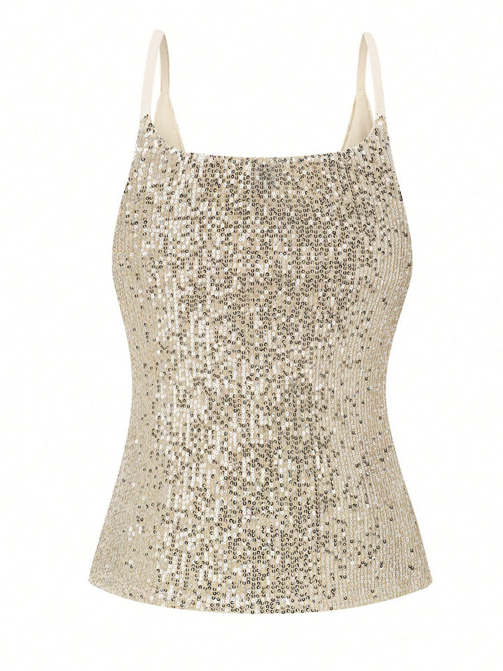 Cream Sequined V Neck Camisole