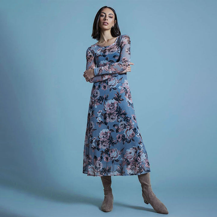 Grey Floral Print Maxi Dress