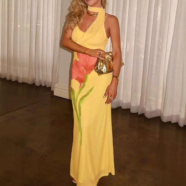 Yellow Cowl Neck Tie Dress