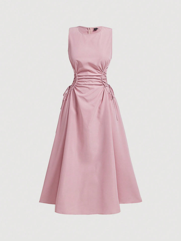 Pink Elasticated Cinched Waist Dress