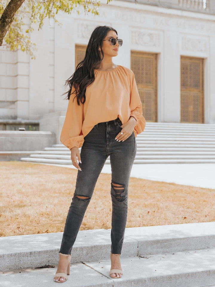 Orange Balloon Sleeved Top