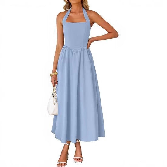 Blue Square Halter Neck Dress