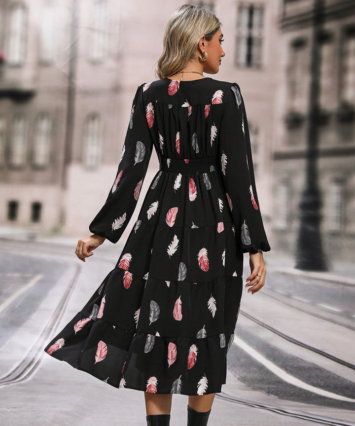 Black Printed Front Slit Dress
