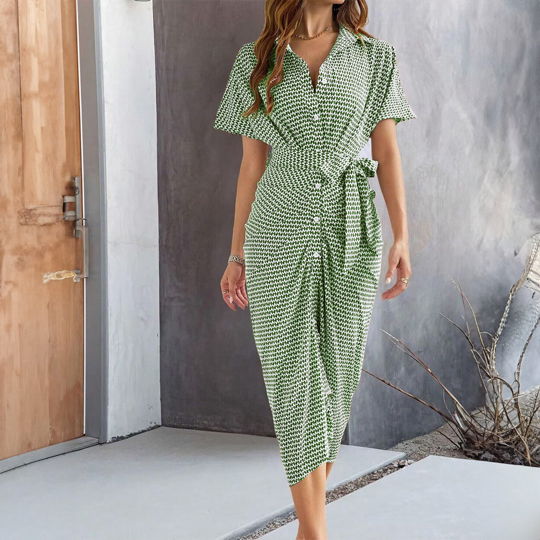 Green Midi Shirt Dress With Front Pleats